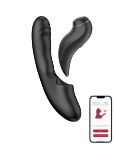 Вибратор-пульсатор + съемный вакуумный стимулятор "BeYourLover Fatima App" с подогревом и приложением, черный